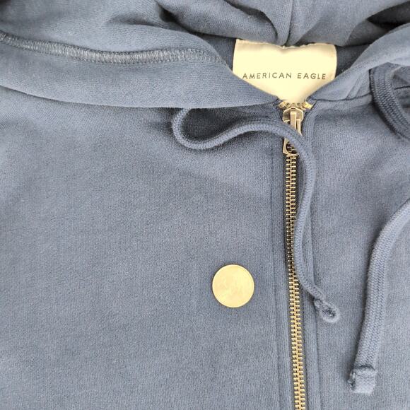 American Eagle Navy Blue Relaxed Fit Full Zip Hooded Sweatshirt Hoodie - Size M - Picture 8 of 10